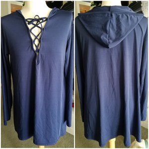 Man Xi Shang XL Navy lace-up Hoody Tunic
